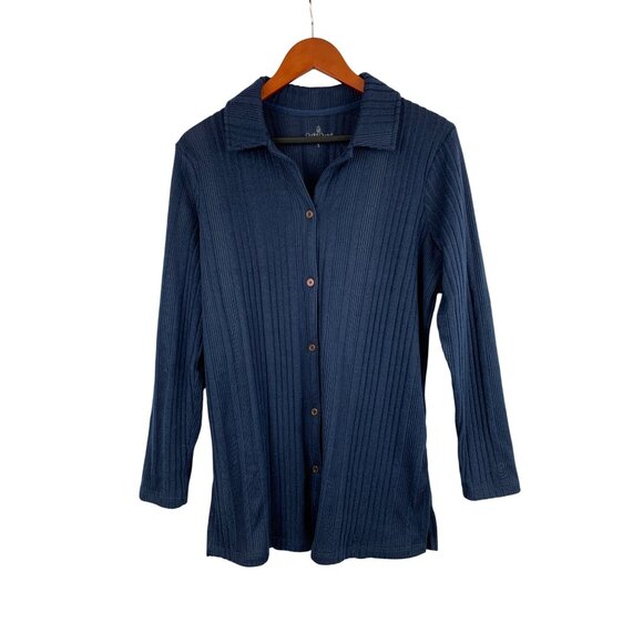 Cuddl Duds Womens Ribbed Navy Button-Up Cardigan S Polyester/Spandex - Picture 1 of 5